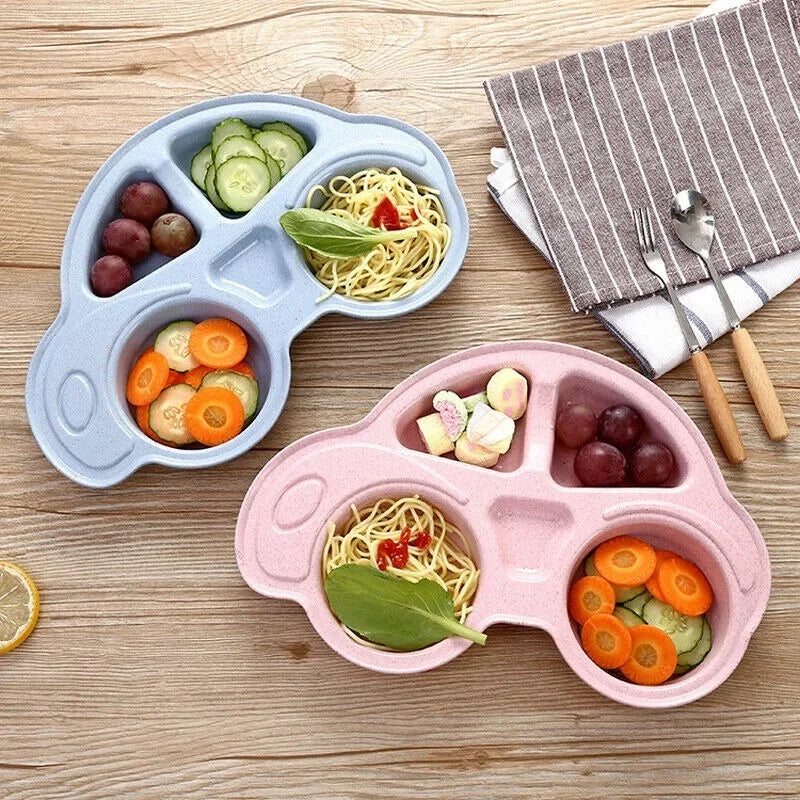 Cartoon Car Shape Environmentally Separated Child Food Plates, Toddler Infant Baby Dishes, Kids Dinnerware Tableware Tray
