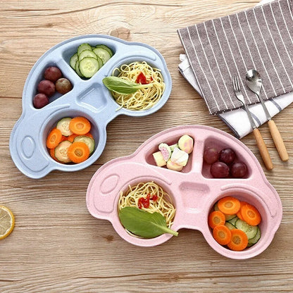 Cartoon Car Shape Environmentally Separated Child Food Plates, Toddler Infant Baby Dishes, Kids Dinnerware Tableware Tray