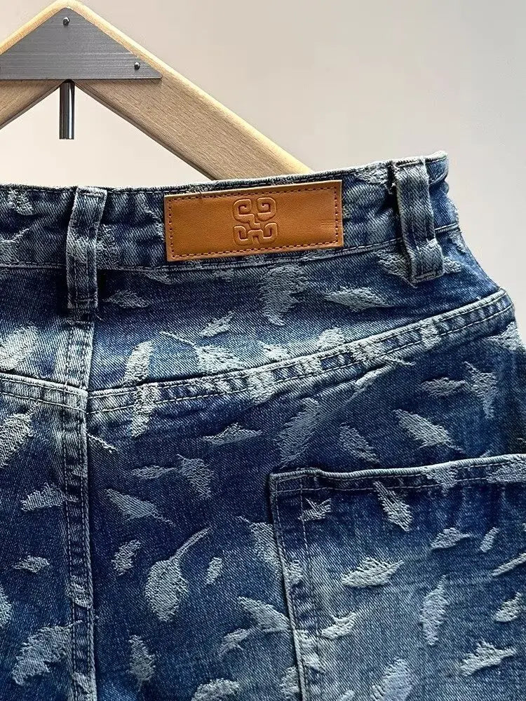 Jacquard Full Print Men's Jeans Retro Straight Loose Trend High Street Scimitar Long Pants 2025 Spring And Summer New