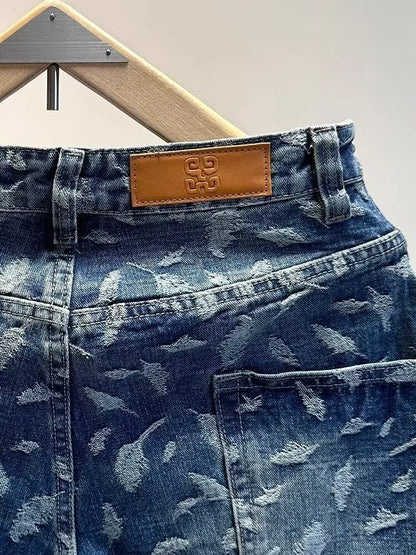 Jacquard Full Print Men's Jeans Retro Straight Loose Trend High Street Scimitar Long Pants 2025 Spring And Summer New