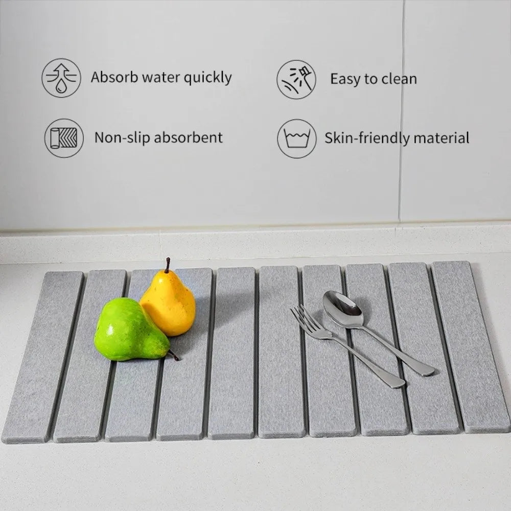 Eco-Friendly Portable Dish Drying Mat Diatom Mud High Absorbent Quick Drying Mat Non-Slip Foldable Collapsible Mat Home Use