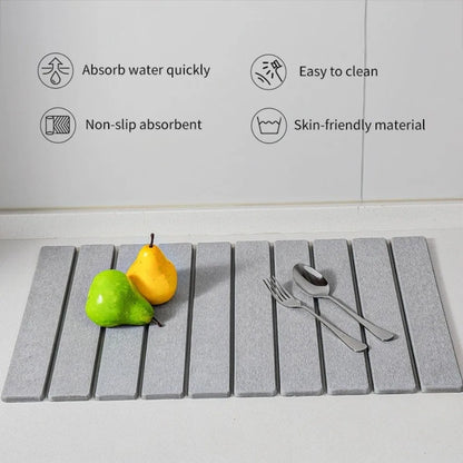 Eco-Friendly Portable Dish Drying Mat Diatom Mud High Absorbent Quick Drying Mat Non-Slip Foldable Collapsible Mat Home Use