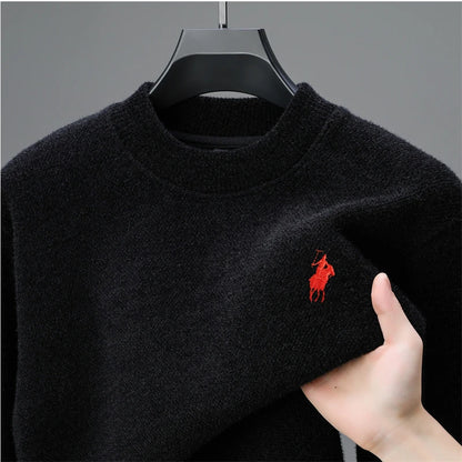 High end brand men's round neck knitted sweater autumn winter warm fashion Pony embroidery Korean style design casual pullover