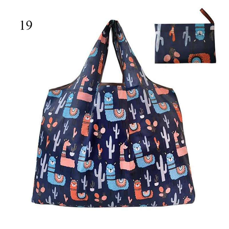 Eco-Friendly Printing Foldable Shopping Bag Tote Folding Pouch Handbags Convenient Large-capacity Thick For Travel Grocery Bag