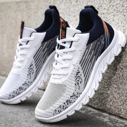 Sneakers 2025 new men's shoes trend foreign trade flying woven lace-up running shoes breathable Korean version of tide shoes