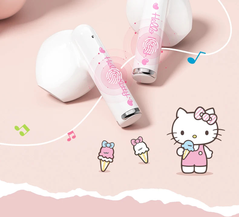 EBL19 Tws Wireless Bluetooth Headset Transparent Case Cute Hello Kitty Design Stereo Sound Earphones for All Smartphones