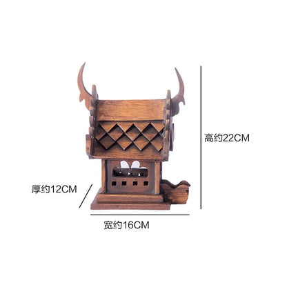 Eco-Friendly Solid Wood Carved House Ornament, Pure Handmade, Living Room, Bedroom Decor, Insect Proof Wood Wax Oil Finished