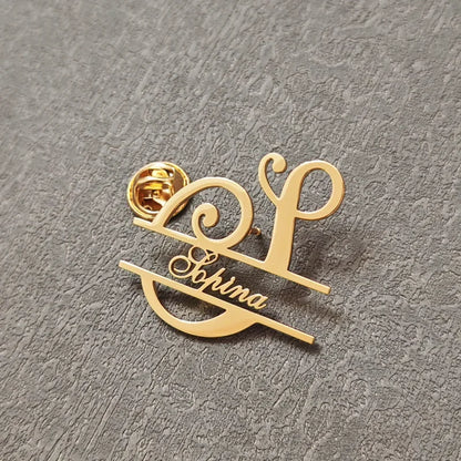 Custom Initials Brooches Metal Anti-glare Lapel Pin Fixed Clothes Letter Pins Stainless Steel Weater Coat Clothing Women Jewelry