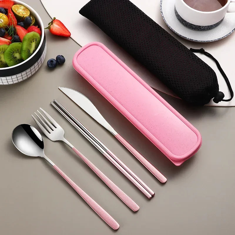 Eco Friendly 304 Dinnerware Set, Portable Cutlery Sets with Case, Kitchen Accessories, Gold Knife Fork Spoon Silverware Sets