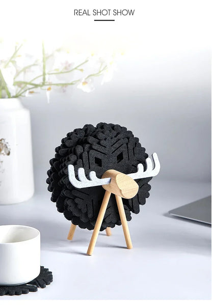 Creative Insulated Coaster Deer Shaped Beverage Coaster Sheep Felt Coaster Water Absorbing Home Office Desk Decorative Ornament