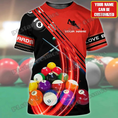 Billiard Player Personalized Name 3D All Over Printed Men's T-shirt Summer Unisex Casual t shirt Gift For Billiard Lover TX-185