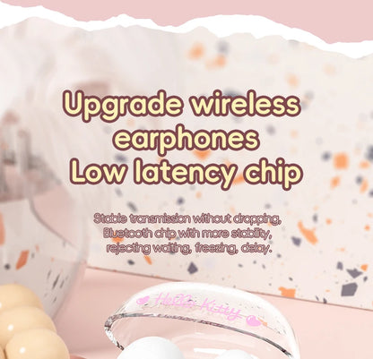 EBL19 Tws Wireless Bluetooth Headset Transparent Case Cute Hello Kitty Design Stereo Sound Earphones for All Smartphones