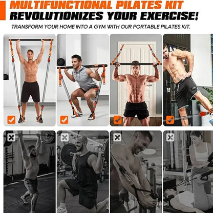 Pilates Bar Kit Multifunctional Weighted Exercise Resistance Bands Portable Yoga Pilates Stick Home Gym Strength Training Supply