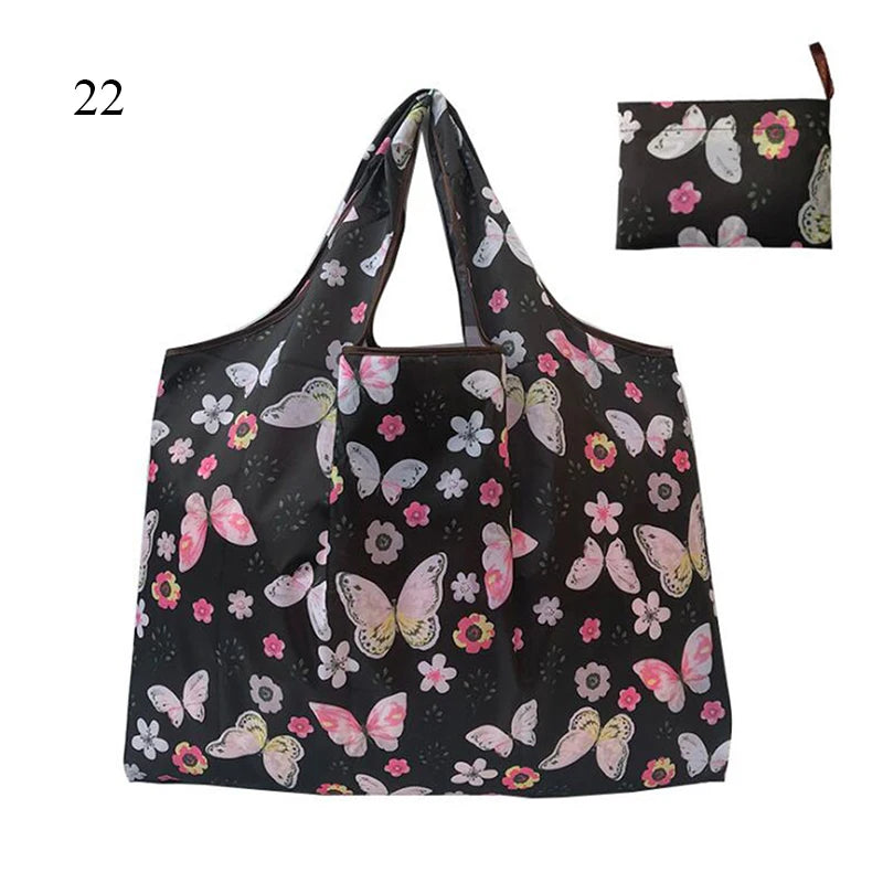 Eco-Friendly Printing Foldable Shopping Bag Tote Folding Pouch Handbags Convenient Large-capacity Thick For Travel Grocery Bag