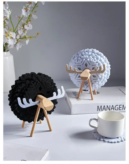 Creative Insulated Coaster Deer Shaped Beverage Coaster Sheep Felt Coaster Water Absorbing Home Office Desk Decorative Ornament