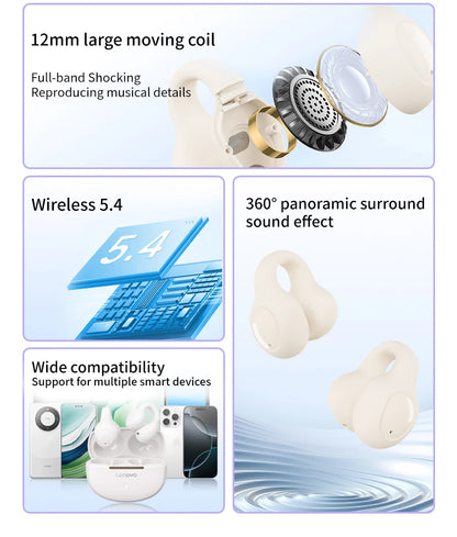 Lenovo Wireless Sport Earbuds Active Noise Cancelling Clip on Comfortable Headphones with Long Battery Life Hi-Fi Sound Bt 5.4