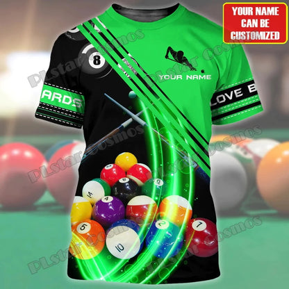 Billiard Player Personalized Name 3D All Over Printed Men's T-shirt Summer Unisex Casual t shirt Gift For Billiard Lover TX-185
