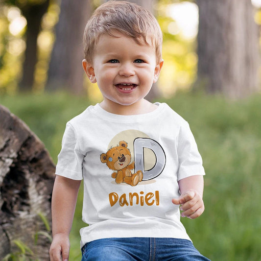 Personalized Birthday A-Z Shirt Initial with Name T-Shirt Wild Tee Boys Birthday Party T Shirt Cute Bear Clothes Kids Gifts Tops