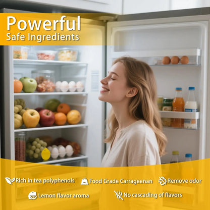 Set of 4 Eco-Friendly Fridge Refresheners - Odor Absorbing & Antibacterial, Cute Lemon Egg Shape, Safe for Food Storage