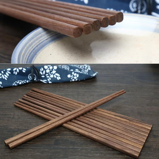 1 pair Japanese Walnut Chopsticks Solid Wood Pointed Round Chopsticks Wooden Tableware Eco-friendly Home Kitchen Supplies