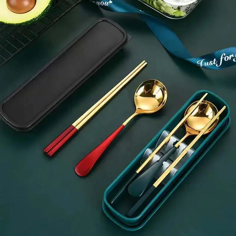 Eco Friendly Dinnerware Set, Portable Cutlery Sets With Case, Silverware Sets, 304 Kitchen Accessories Fork Spoon Gold Knife