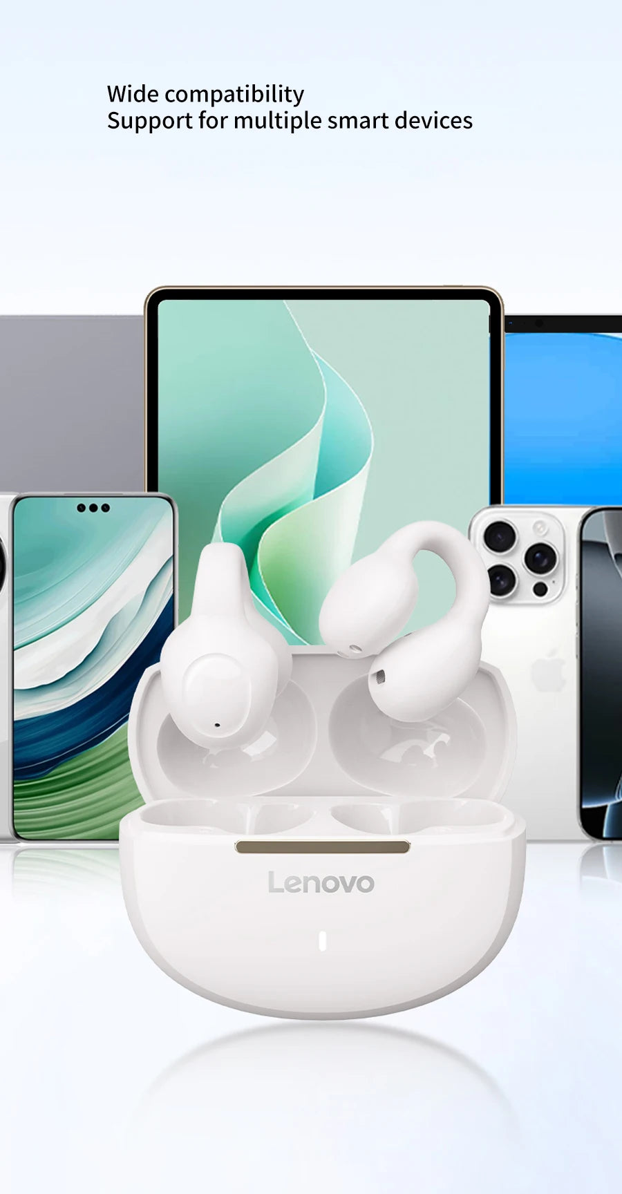 Lenovo Wireless Sport Earbuds Active Noise Cancelling Clip on Comfortable Headphones with Long Battery Life Hi-Fi Sound Bt 5.4