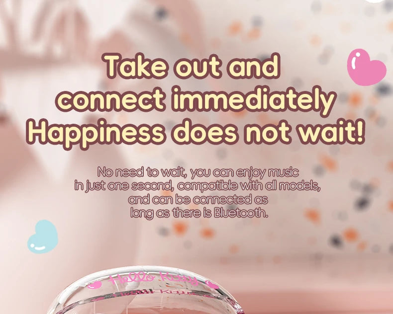 EBL19 Tws Wireless Bluetooth Headset Transparent Case Cute Hello Kitty Design Stereo Sound Earphones for All Smartphones