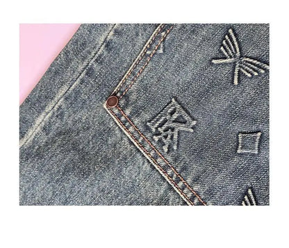 Embossed Trendy Workwear Jeans Men's Loose Straight Leg Retro Washed Trendy Casual Pants