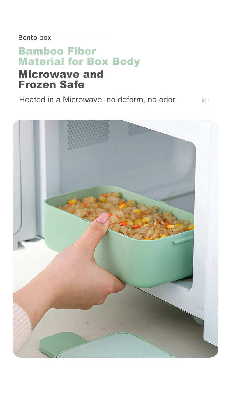 Eco-Friendly Bamboo Fiber Lunch Box Microwave Leakproof Bento Container for School/Office/Picnic Portable Food Storage Container