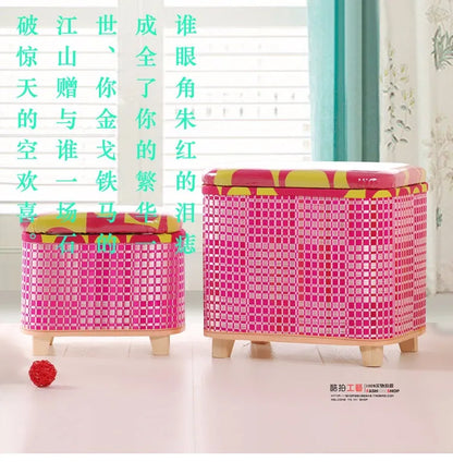 Eco-Friendly Bamboo Woven Storage Stool Wooden Multi-Functional Organizer Box Sofa Bench for Hallway Balcony Shoe Footrest