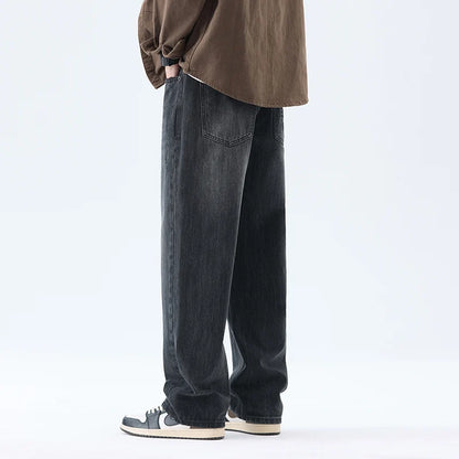 Fashionable Men's Washed Straight Jeans 2025 Autumn New Embroidered Letter Pattern Loose Denim Casual Pants Size 28-40