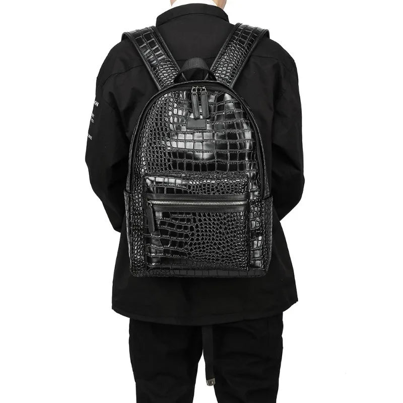 Fashion Backpack Men Luxury Alligator PU Leather Backpacks for Men Laptop Bags Large Capacity Travel Backpacks Student Schoolbag