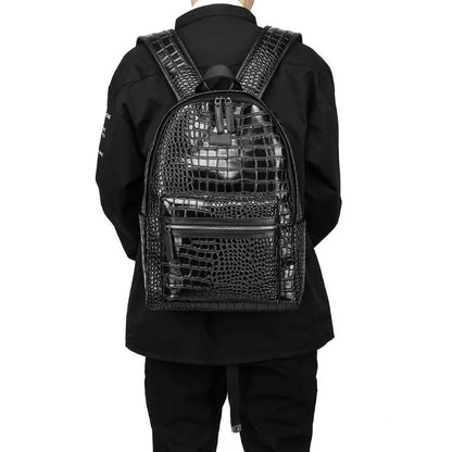 Fashion Backpack Men Luxury Alligator PU Leather Backpacks for Men Laptop Bags Large Capacity Travel Backpacks Student Schoolbag