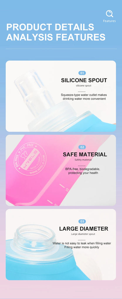 Sport Water Bottle TPU Folding Soft Flask Drink Portable Water Bottle High Flow Running Hiking Bicycle Fitness Water Bag