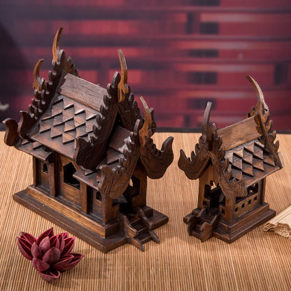 Eco-Friendly Solid Wood Carved House Ornament, Pure Handmade, Living Room, Bedroom Decor, Insect Proof Wood Wax Oil Finished