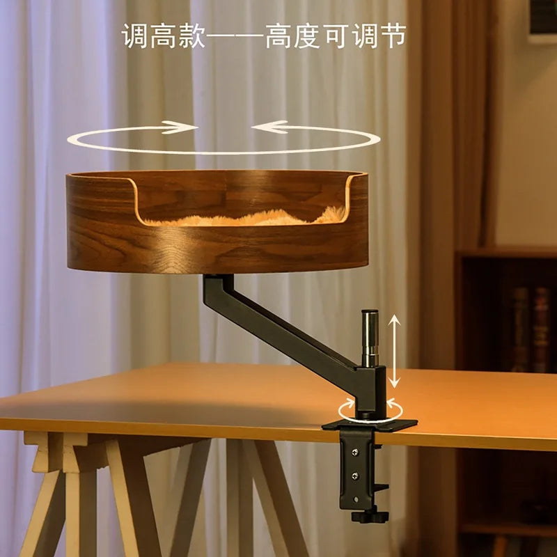 Modern Eco-Friendly Solid Wood Office Desktop Cat Nest 360 Rotating Pet Bed Floating Climbing Frame Cat Basin Petting Area