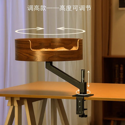 Modern Eco-Friendly Solid Wood Office Desktop Cat Nest 360 Rotating Pet Bed Floating Climbing Frame Cat Basin Petting Area
