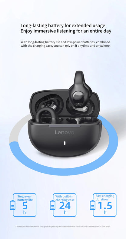 Lenovo Wireless Sport Earbuds Active Noise Cancelling Clip on Comfortable Headphones with Long Battery Life Hi-Fi Sound Bt 5.4