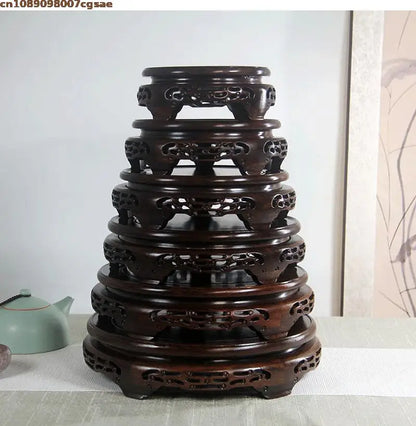 Eco-friendly Wooden Plant Stand Exquisite Carved Bonsai Holder Vase Flower Pot Sorting Table Shelf Home Decoration Wood Pedestal
