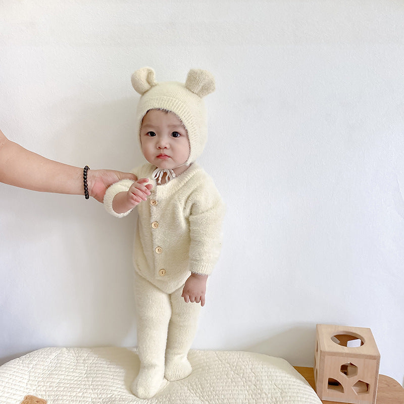 1-24M Baby Boy Girl Bodysuits Outfit Newborn Photography Props Plush Romper with Hat Photography Props