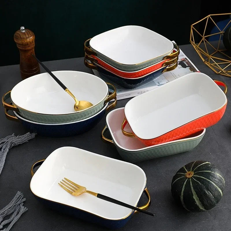 Baking Tray, Rectangle Oval, Ceramic Glaze, Baking Pan, Barbecue Salad Plate, Oven Kitchen Ware