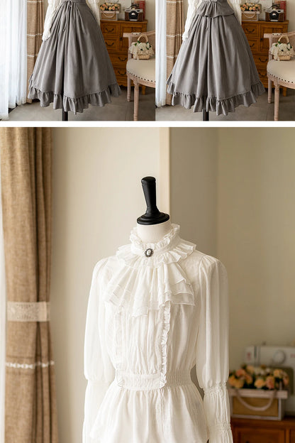 Autumn Winter Clothing Set Ladies Elegant Long Sleeve White Shirt Blouses Retro Vest with Fishbone Skirt Lolita 3 Piece Outfits