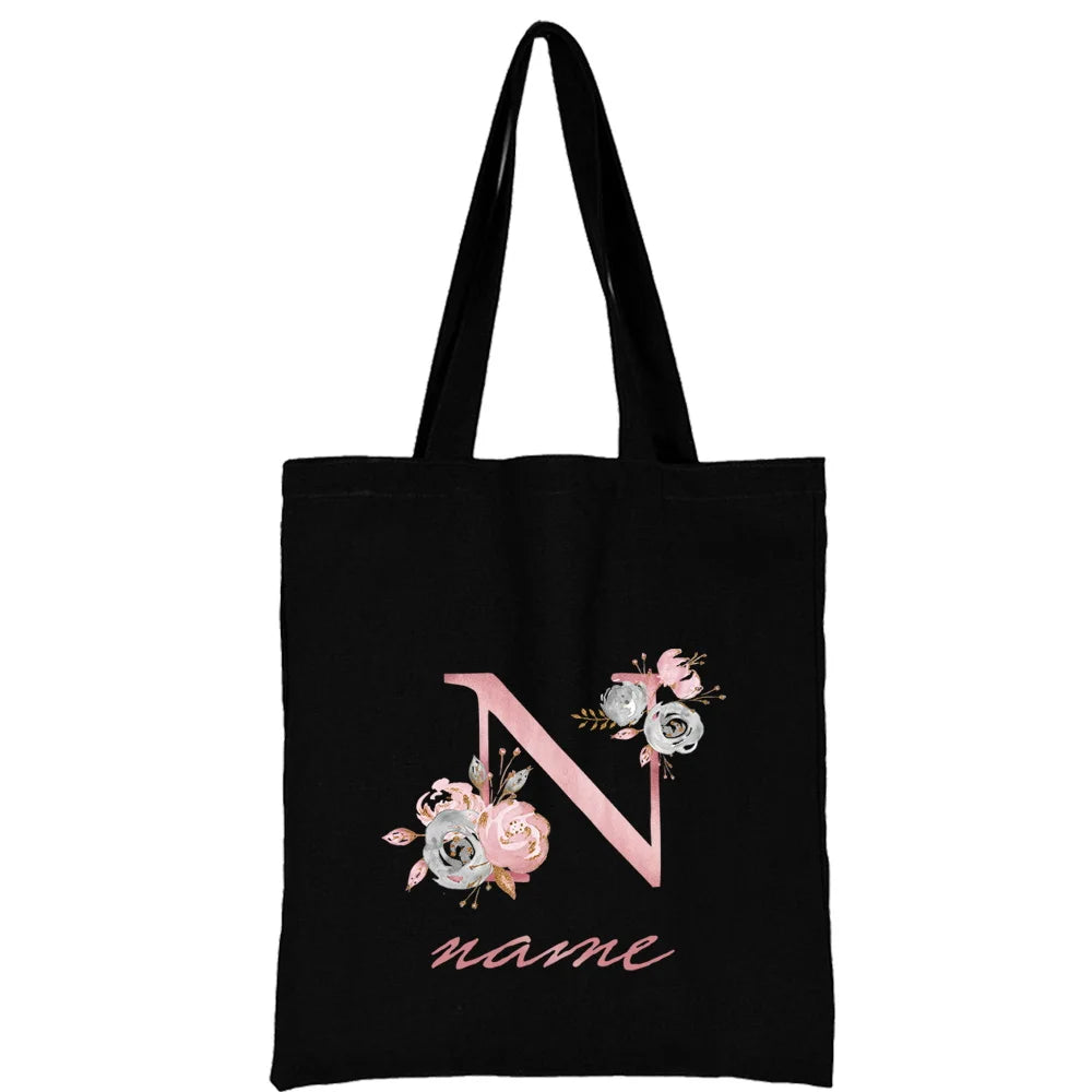 Custom Free Name Canvas Bags Women Shoulder Bag Handbags Pink Letter Beach Bags Tote Casual Woman Grocery Eco Shopping Bag