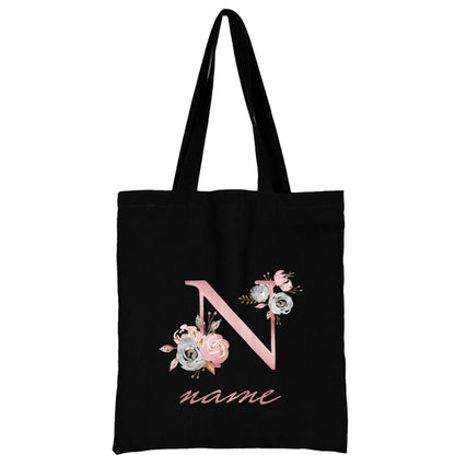Custom Free Name Canvas Bags Women Shoulder Bag Handbags Pink Letter Beach Bags Tote Casual Woman Grocery Eco Shopping Bag