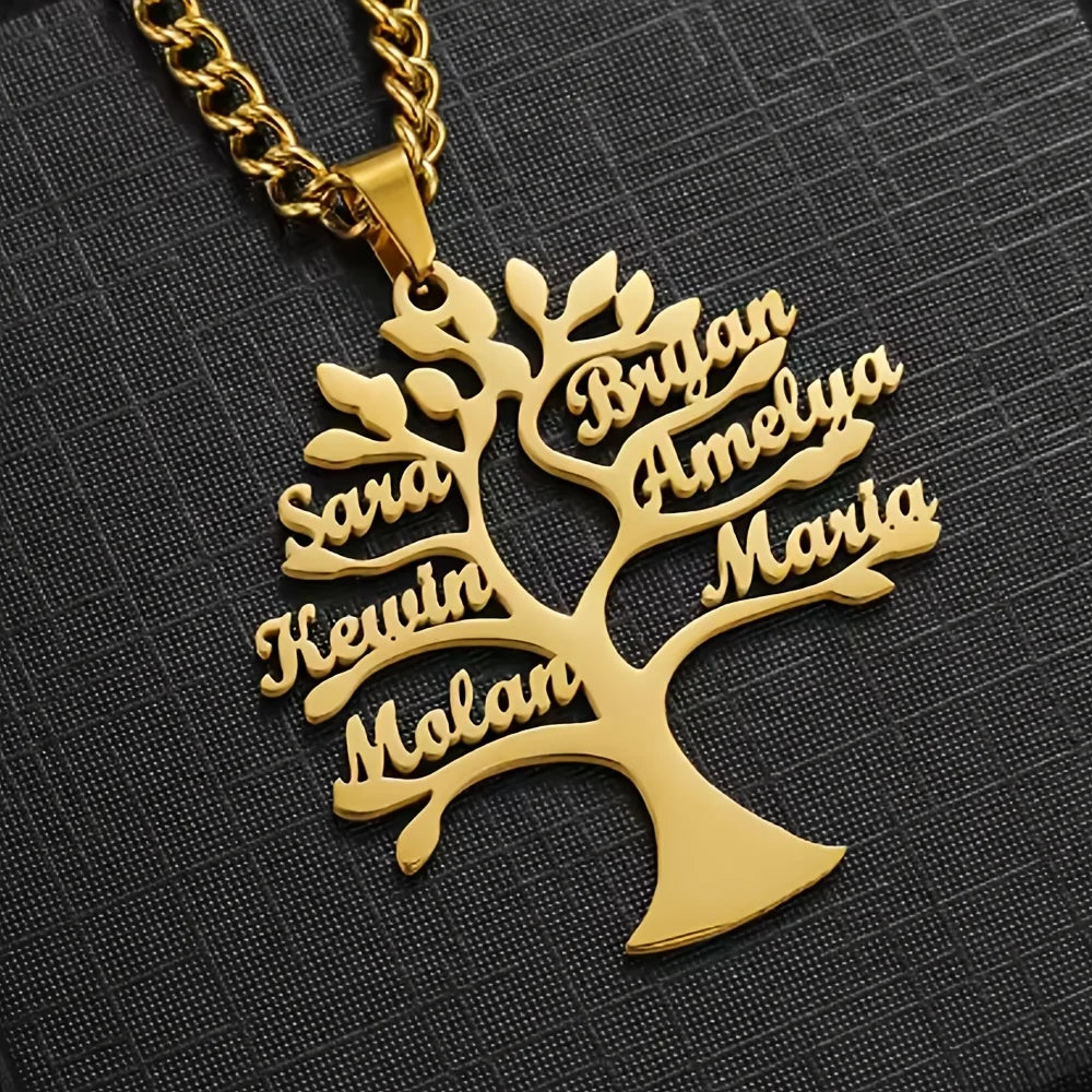 Custom Tree of Life Necklace Personalized Name Multiple Name Family Member Stainless Steel Necklace Jewelry Mother's Day Gift