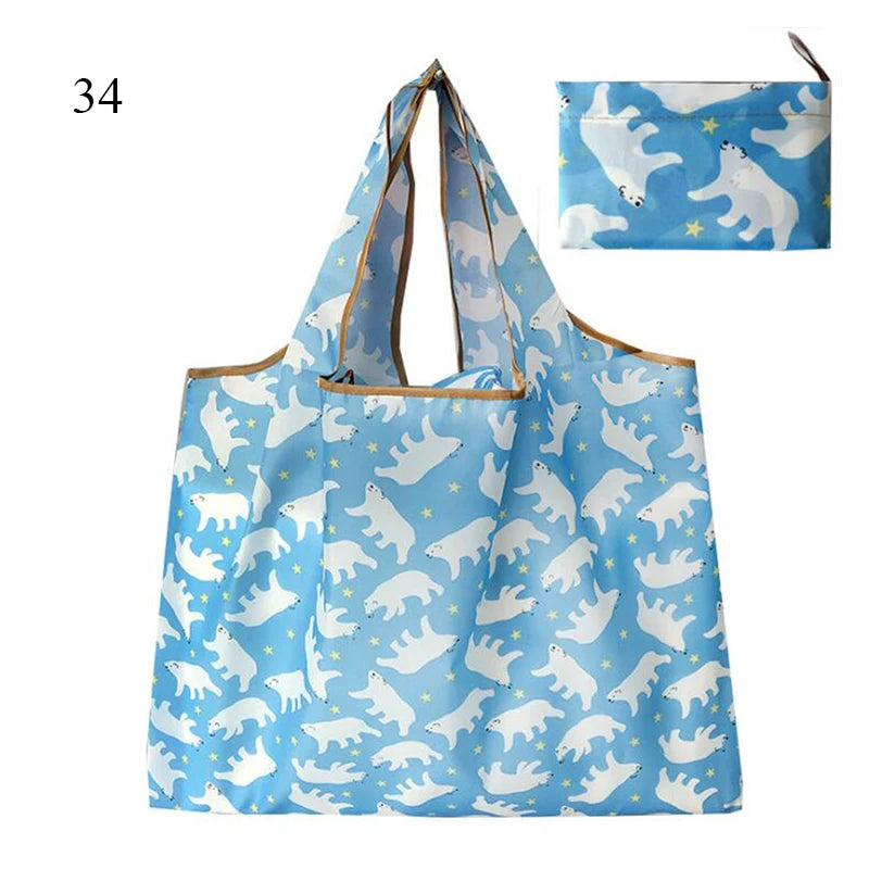 Eco-Friendly Printing Foldable Shopping Bag Tote Folding Pouch Handbags Convenient Large-capacity Thick For Travel Grocery Bag