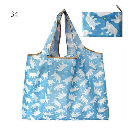Eco-Friendly Printing Foldable Shopping Bag Tote Folding Pouch Handbags Convenient Large-capacity Thick For Travel Grocery Bag