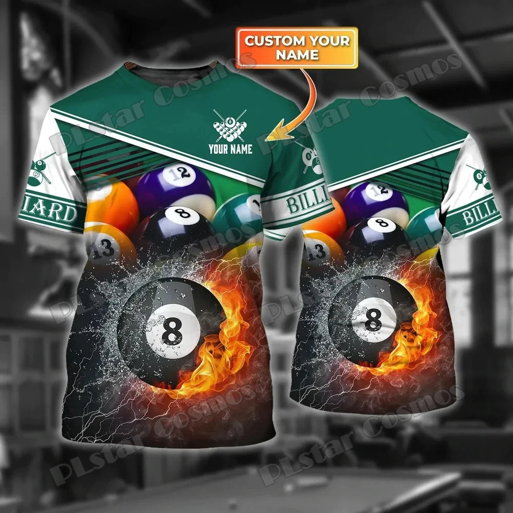 Billiard Player Personalized Name 3D All Over Printed Men's T-shirt Summer Unisex Casual t shirt Gift For Billiard Lover TX-185