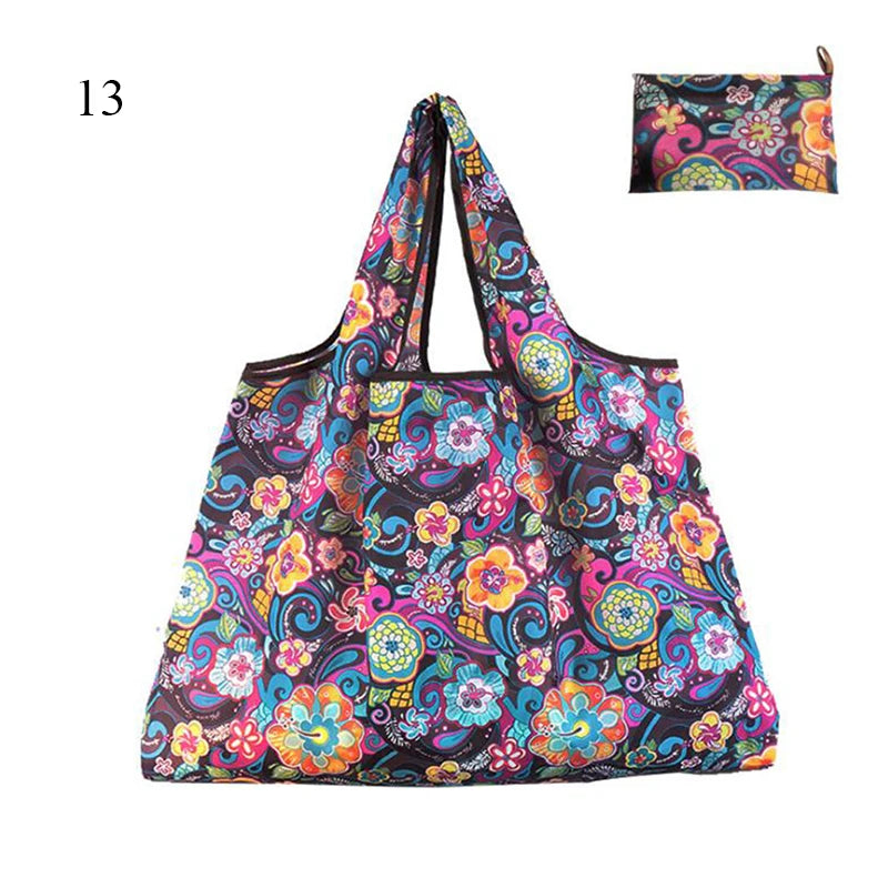 Eco-Friendly Printing Foldable Shopping Bag Tote Folding Pouch Handbags Convenient Large-capacity Thick For Travel Grocery Bag