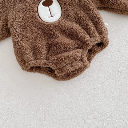 Baby Hooded Romper Bear Ears Cute Plush Baby Clothes Winter 0-2 Years Old Korean version Baby Clothes Baby Romper